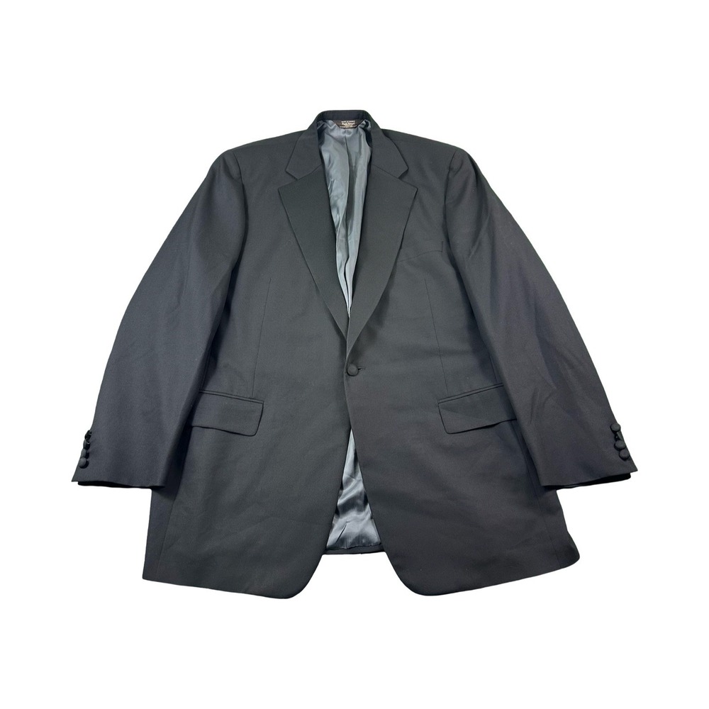 Paul Stuart Black Satin Trim One Button Stuart II Mens Tuxedo Jacket Size 45L